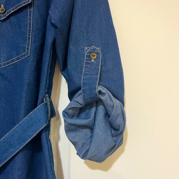 Evergreen Cambray button up belted shirt dress sz M - Picture 3 of 6